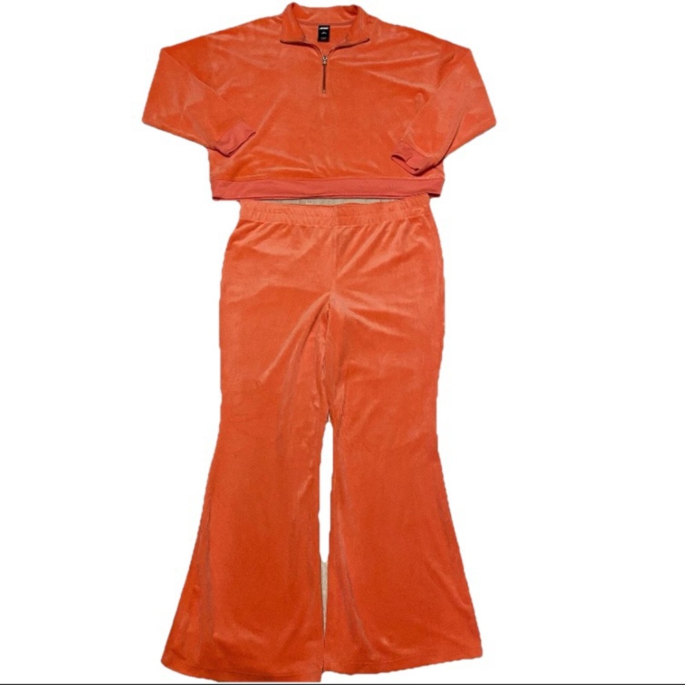 Avia Tracksuit Pink Velour Womens XL Athleisure Retro Wide Leg Hot Pink Coral